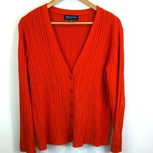 Jones New York vibrant orange/Red cardigan sweater size XL